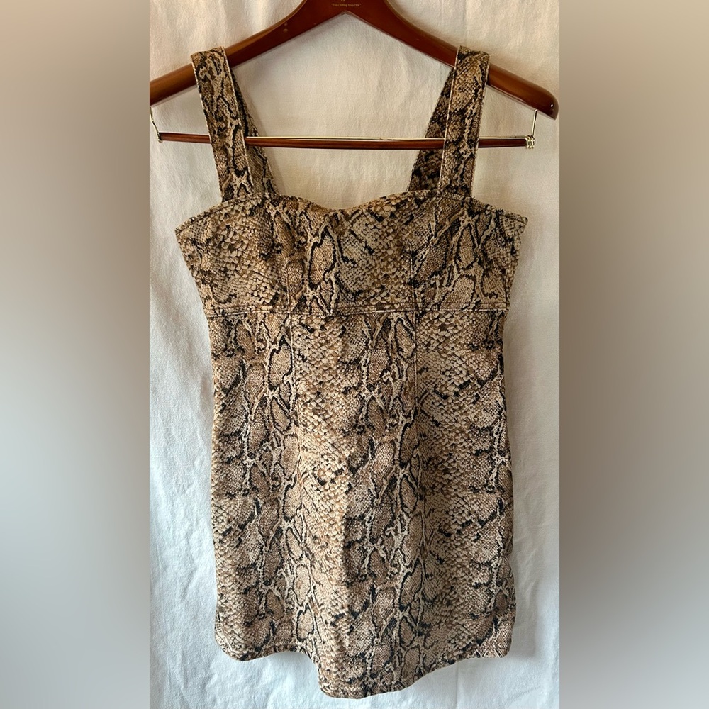 Reformation Jeans Lizzie Snake Denim Dress Women’s 6 Sleeveless Snakeskin Mini